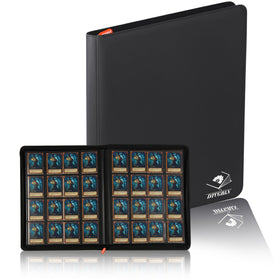 DTCGBIN premium card binder front view showing organized PKM/MTG collection