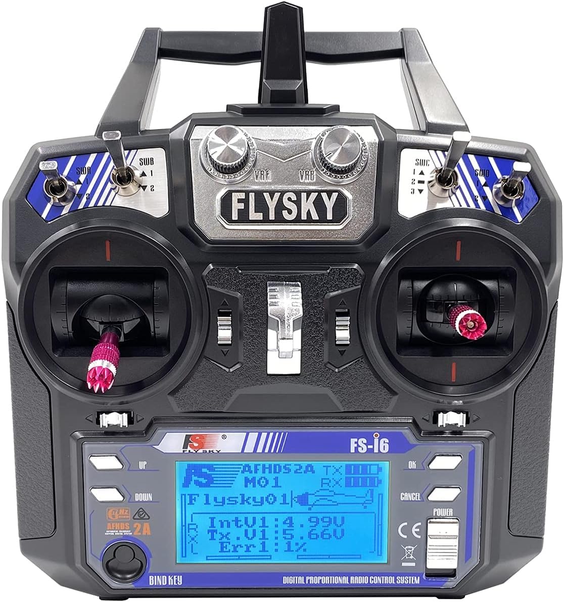 Close-up of FS-i6 transmitter switches for quick channel allocation