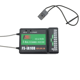 DTXMX Flysky FS-iA10B receiver side ports show dual-antenna layout for stable signal.