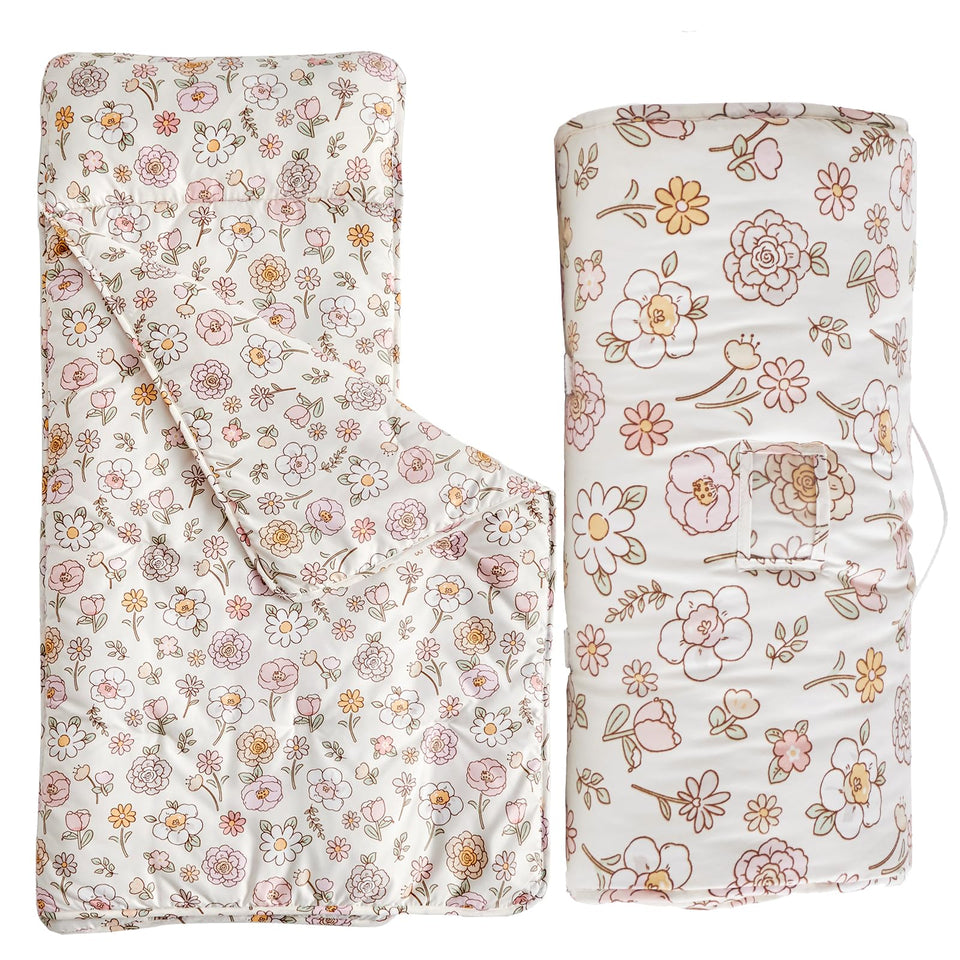 DuShow floral toddler nap mat with removable pillow for cozy naps
