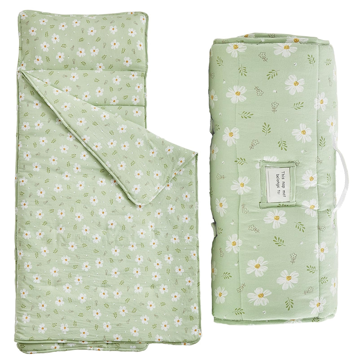 DuShow toddler nap mat green floral roll-up design for easy transport