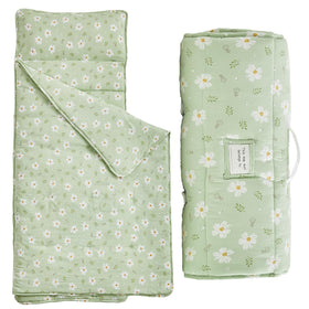 DuShow toddler nap mat green floral roll-up design for easy transport