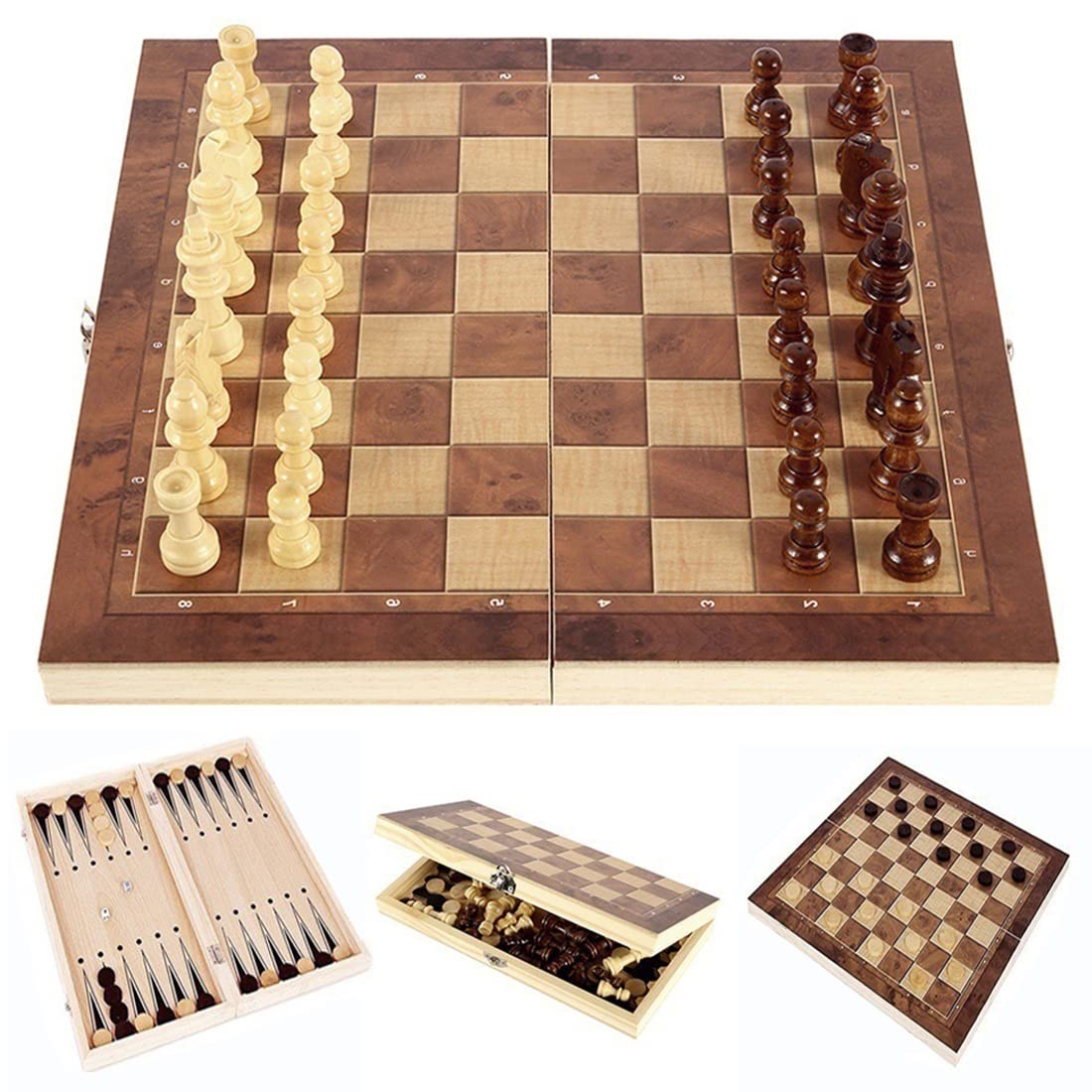 DUBSTAR folding wooden chess board open for easy 3-in-1 play