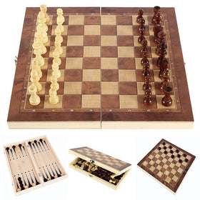 DUBSTAR folding wooden chess board open for easy 3-in-1 play