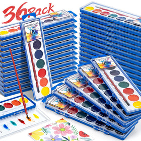 Duchong 36-pack watercolor set front view highlights vibrant colors for classroom art projects.