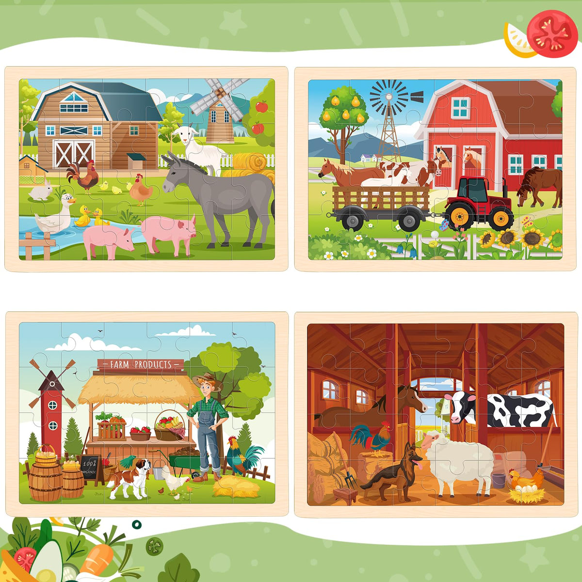 Duchong 24-piece farm puzzles assembly image promotes problem solving and focus.