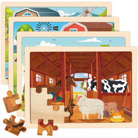 Duchong 4-in-1 farm wooden puzzles cover image, ideal for imaginative play and motor skill practice.