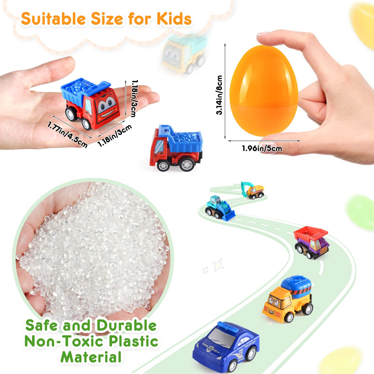 Duchong basket-ready eggs hide a tiny pull-back vehicle.
