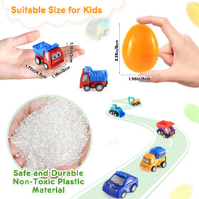 Duchong basket-ready eggs hide a tiny pull-back vehicle.