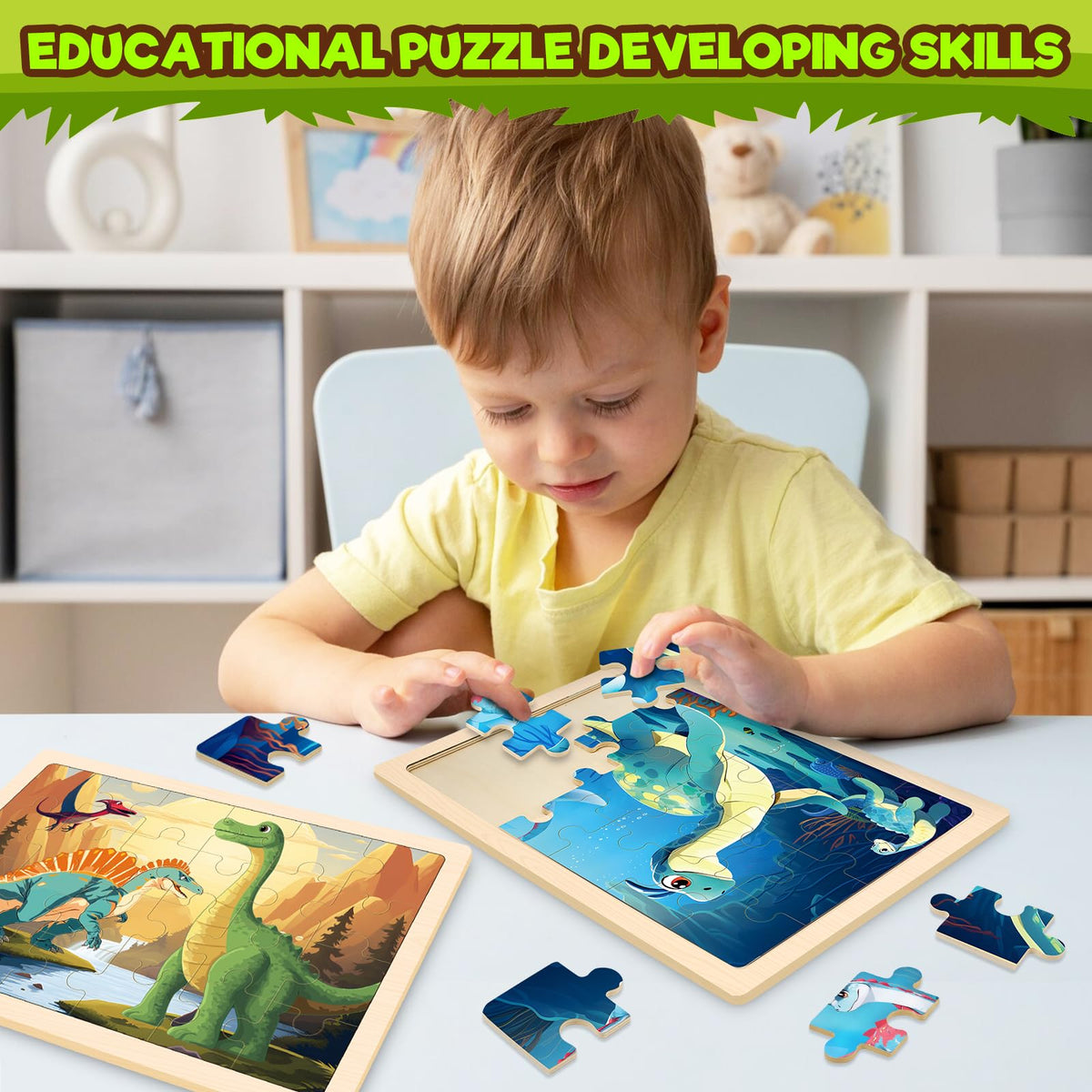 Duchong dinosaur puzzle set makes a thoughtful gift for preschoolers aged 3 to 8.