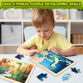 Duchong dinosaur puzzle set makes a thoughtful gift for preschoolers aged 3 to 8.