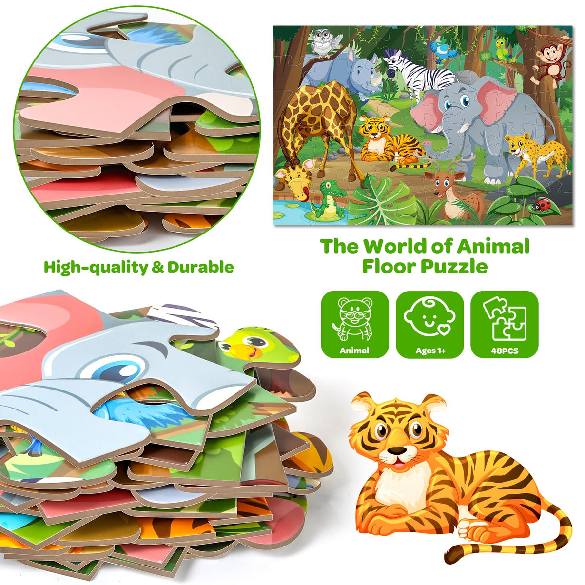 Duchong thick cardboard puzzle stands up to frequent play and reuse.