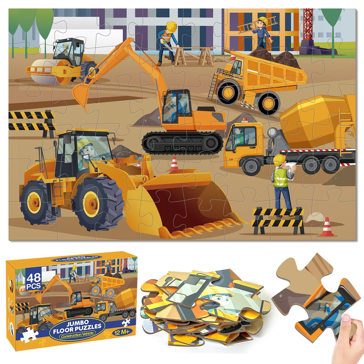 Duchong jumbo floor puzzle with vehicles—wide layout promotes focus and spatial awareness.