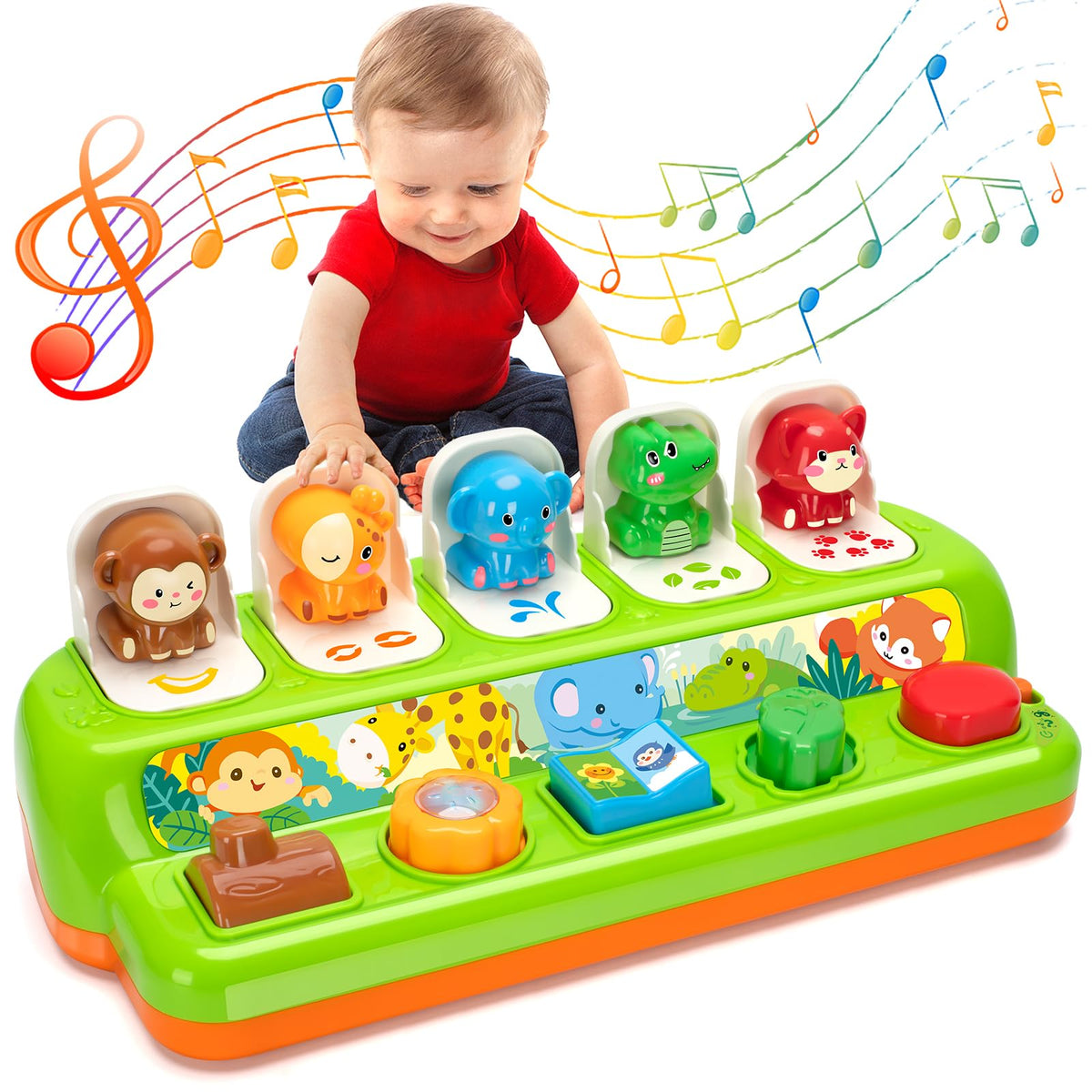Duchong Pop Up Toy front view encourages tactile exploration and early interest
