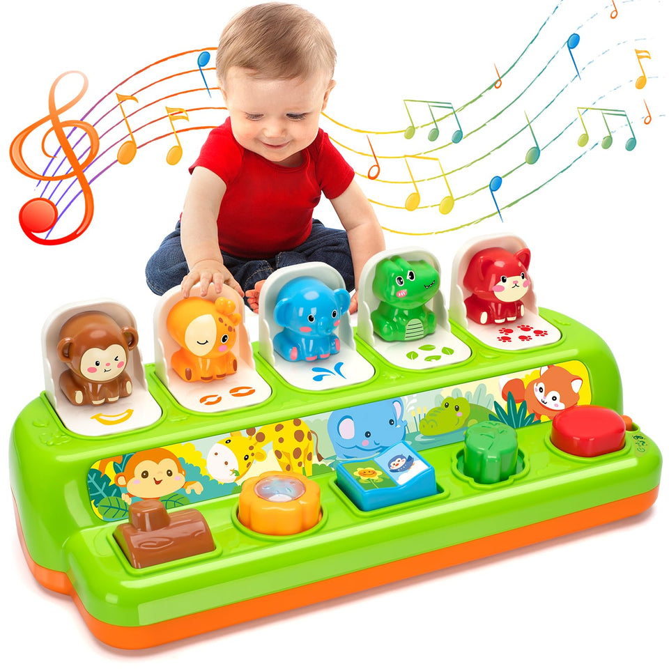 Duchong Pop Up Toy front view encourages tactile exploration and early interest