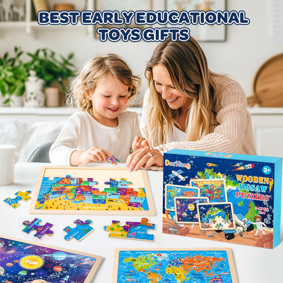 Duchong kids playing with wooden puzzle to build fine motor skills