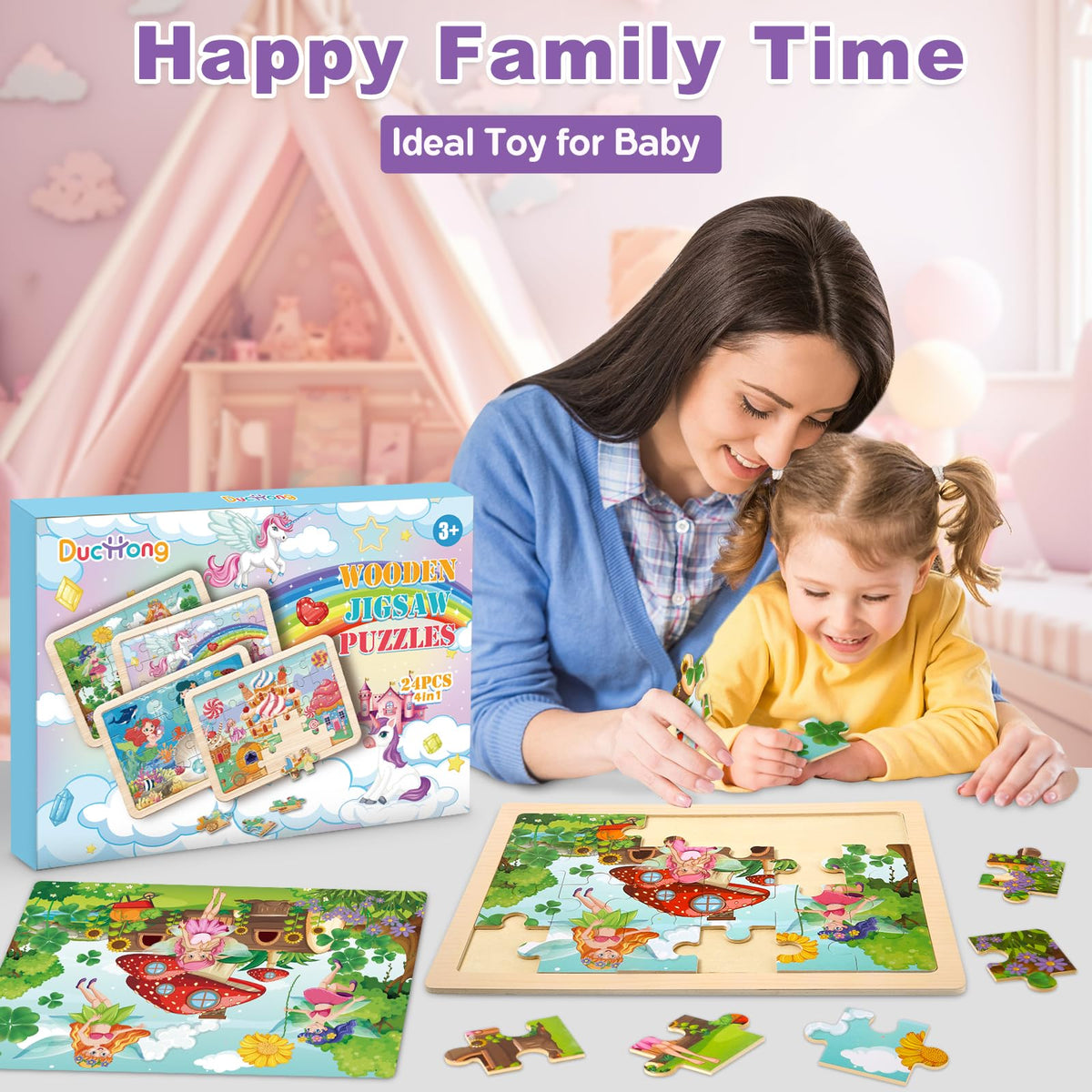Duchong kids playing this puzzle set supports family time and learning.