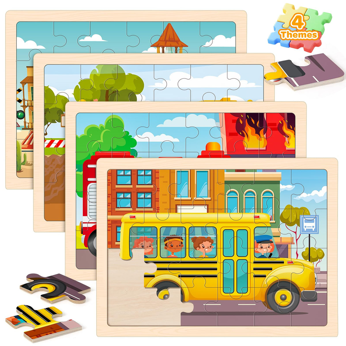 Duchong school bus puzzle: sturdy wooden pieces spark imaginative play and early problem-solving.
