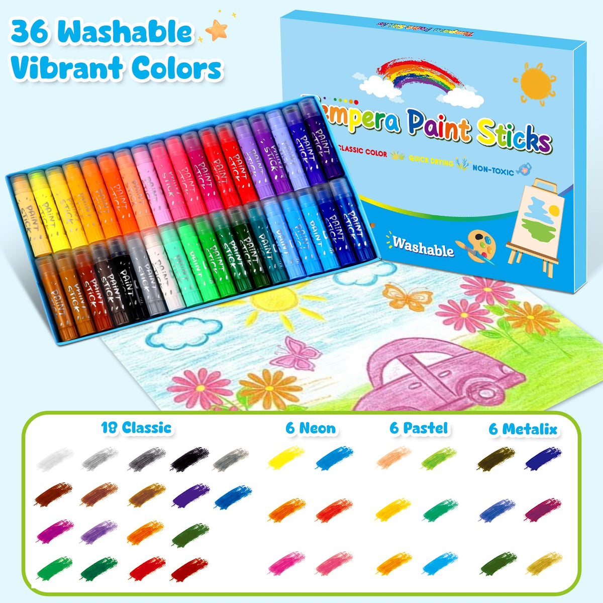 Duchong Tempera Paint Sticks neon colors for luminous artwork.