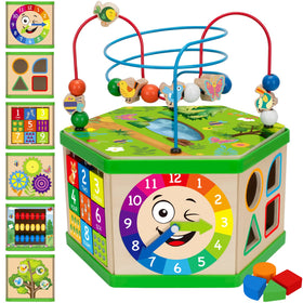 Duchong wooden activity cube with bead maze boosts toddler dexterity