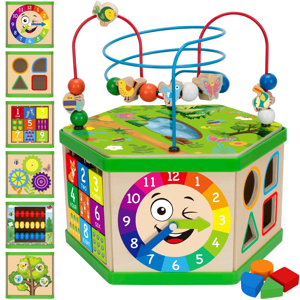 Duchong wooden activity cube with bead maze boosts toddler dexterity