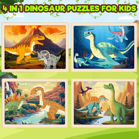 Duchong wooden dinosaur puzzle guide image supports independent play and self-checking.