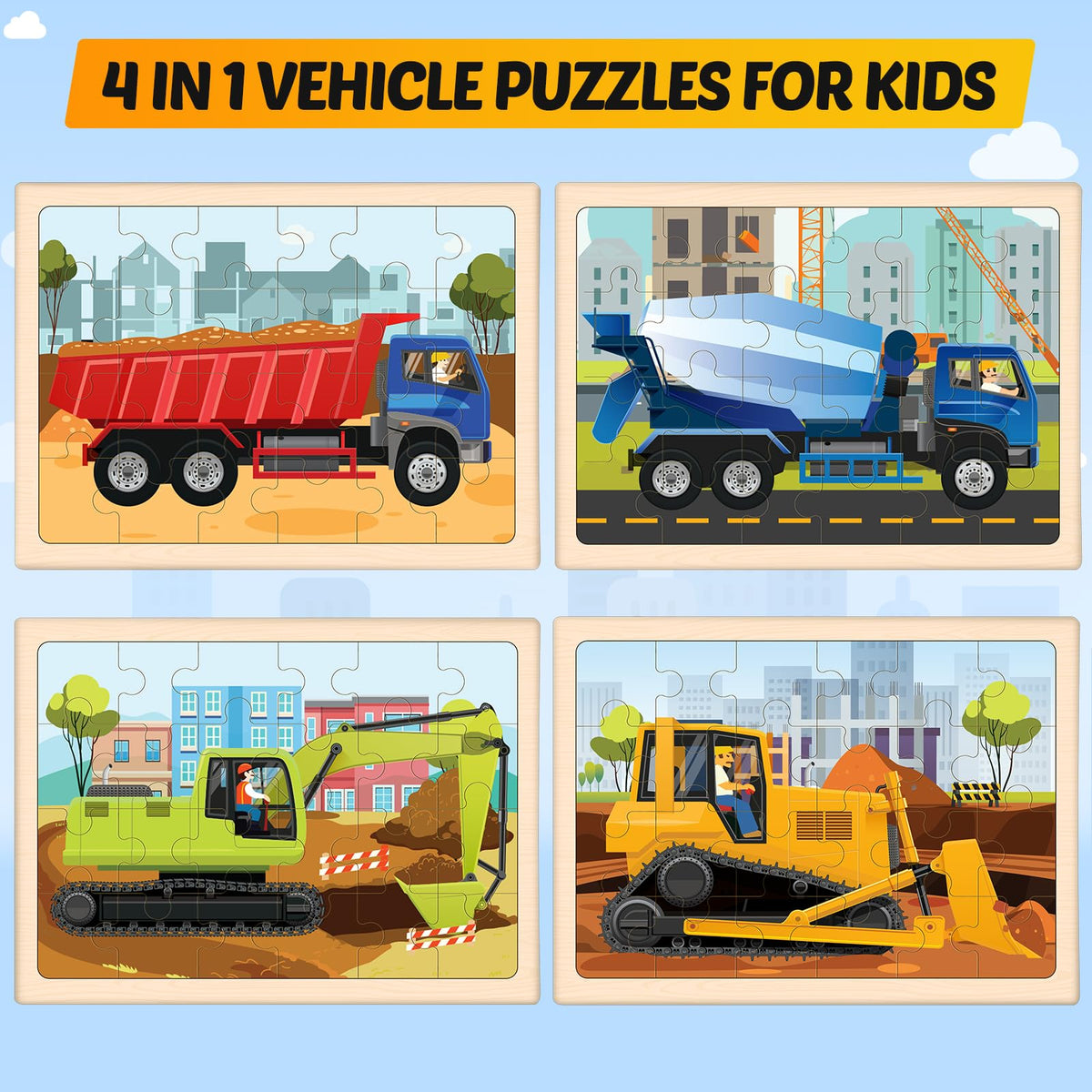 Duchong wooden puzzle bulldozer-assembly supports problem solving during construction play