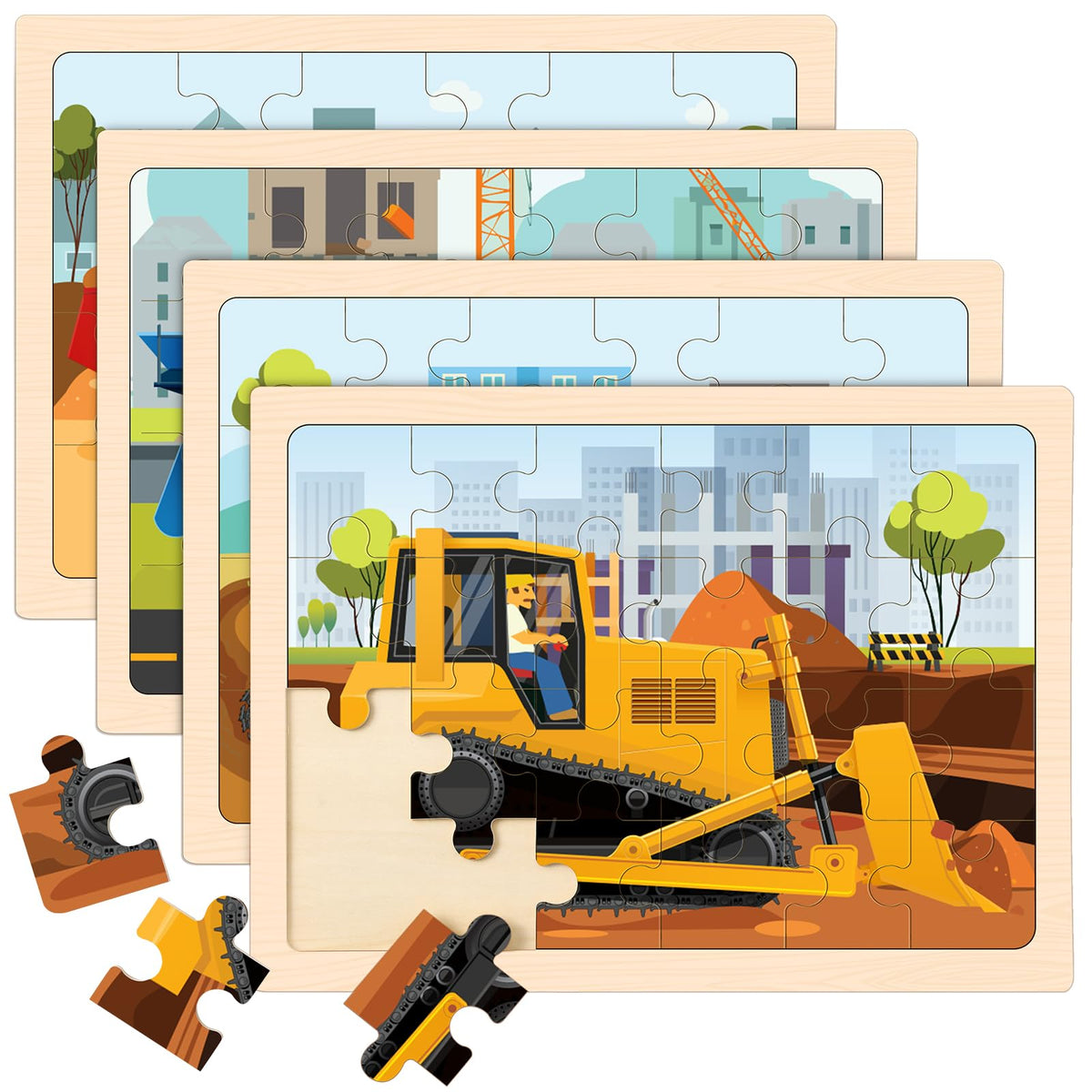 Duchong wooden puzzle excavator-assembly boosts hand-eye coordination in independent play