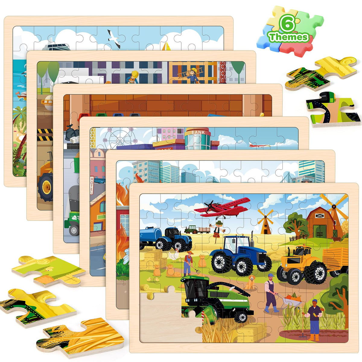 Duchong wooden puzzle truck pack boosts fine motor skills in vehicle play.