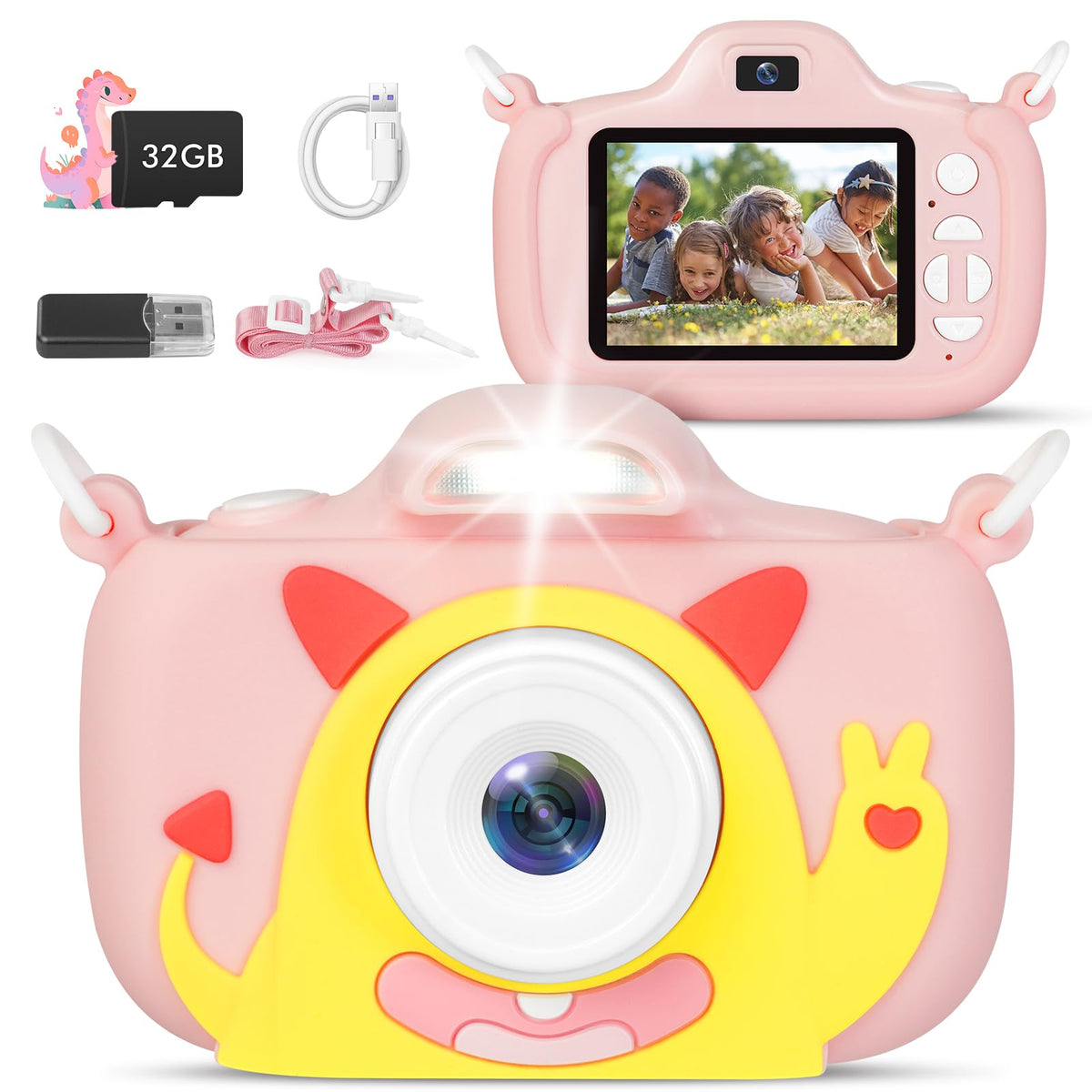 Duckart kids camera front view with a bright 2.4-inch screen for easy framing.
