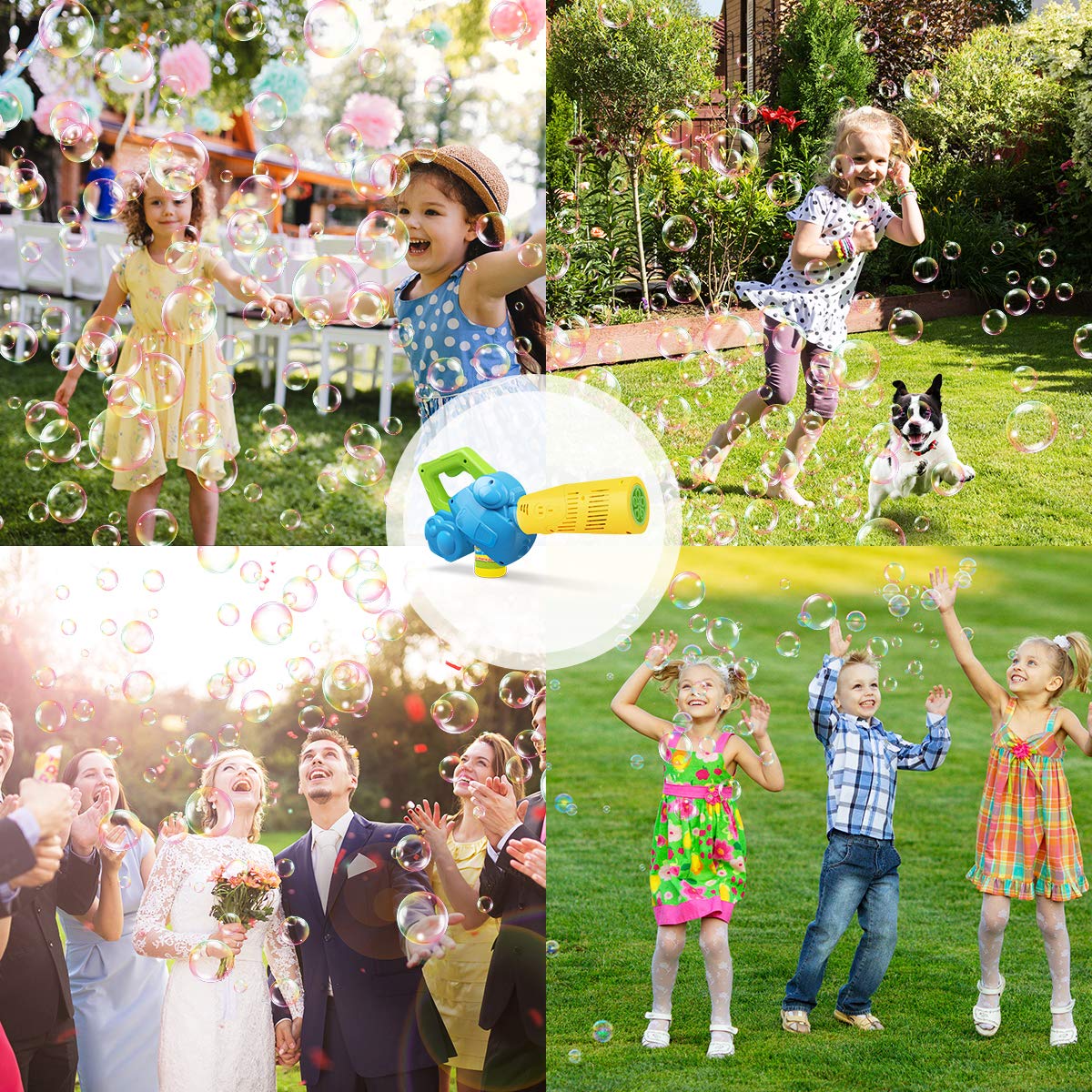 Duckura five-wand spinning system creates abundant bubbles for outdoor play