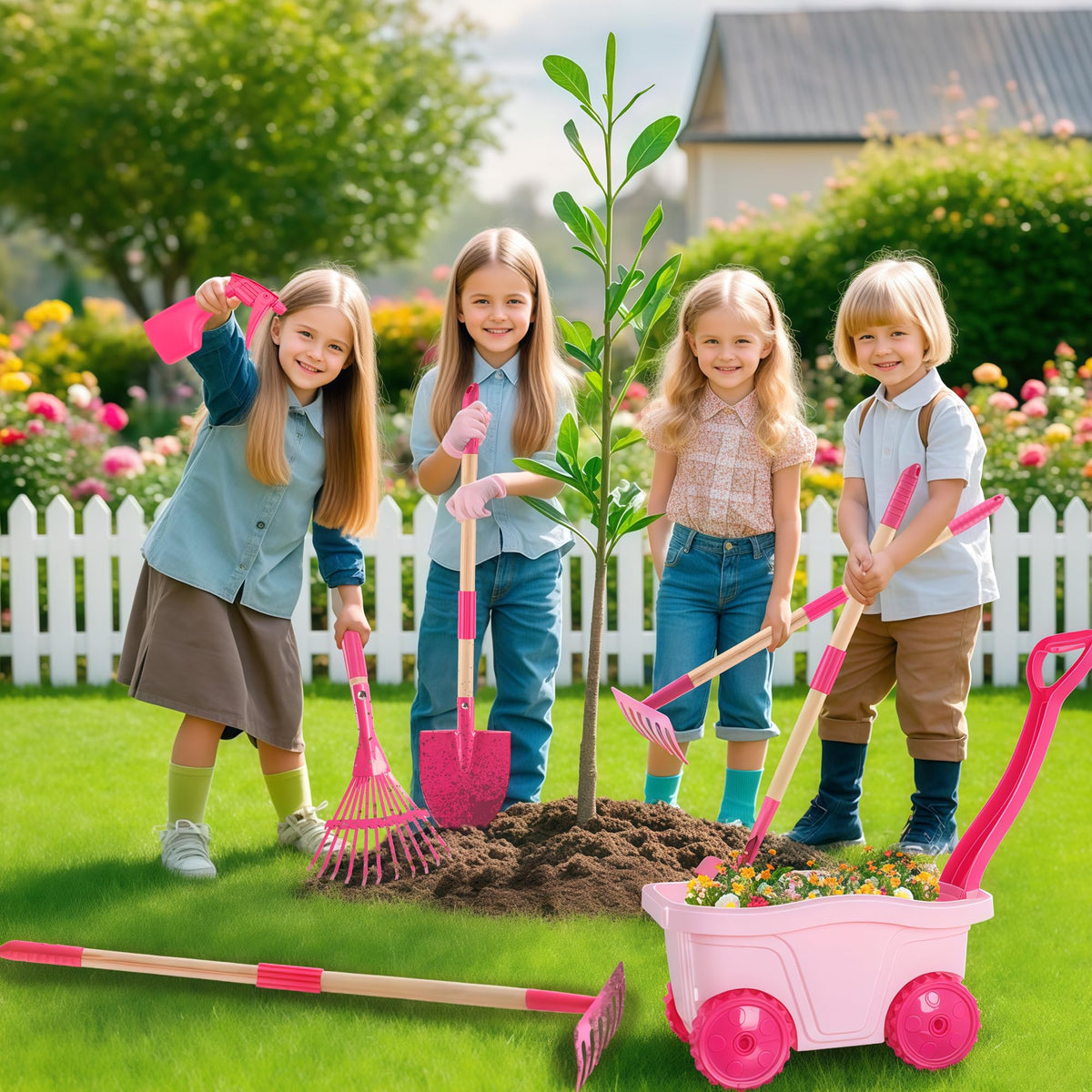 Duckura leaf rake for kids, helps tidy leaves during playtime.
