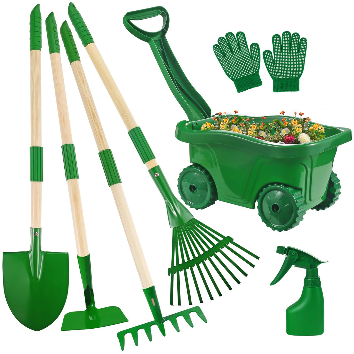 Duckura Kids Gardening Tools Set 7pc wheelbarrow supports outdoor play and learning