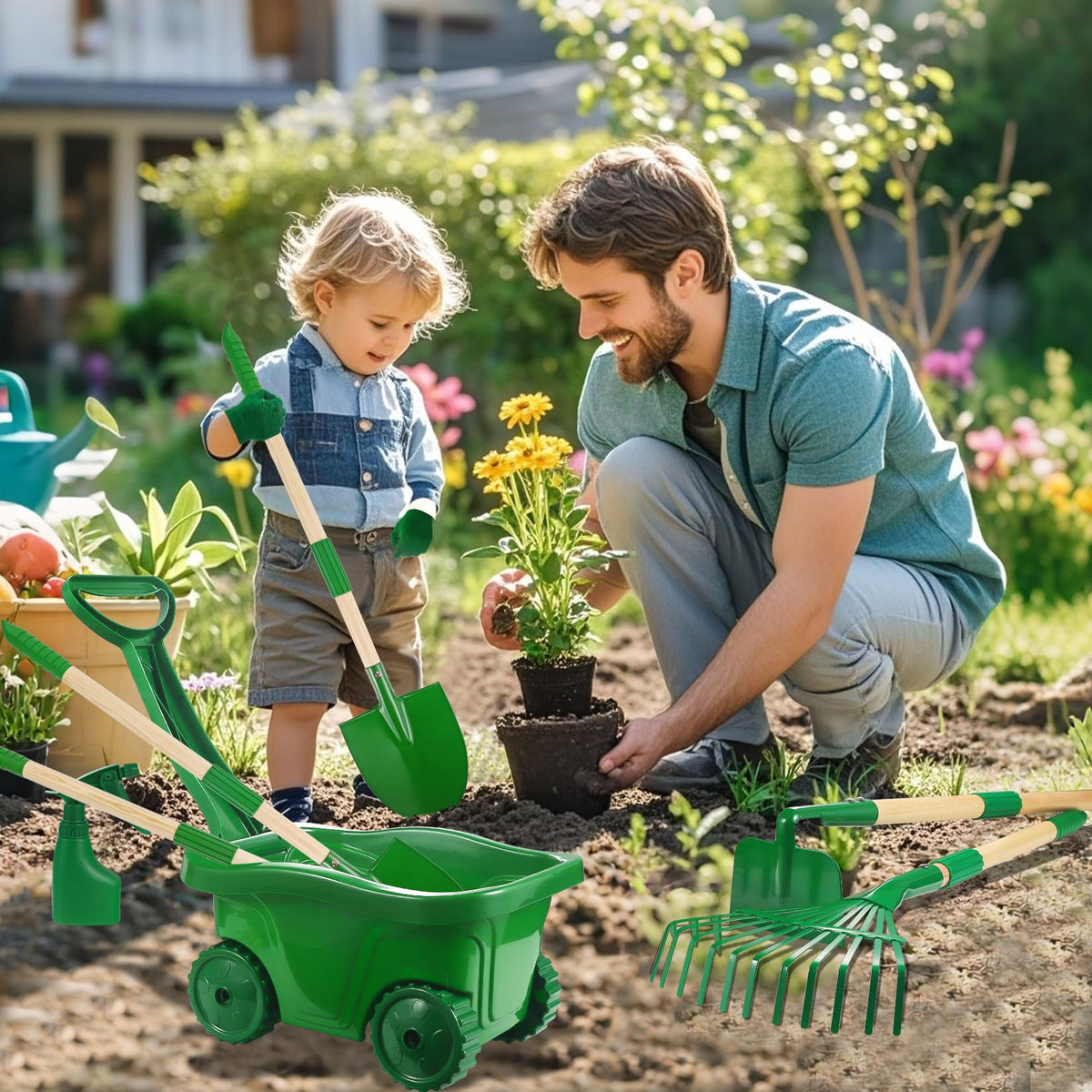 Duckura Kids Gardening Tools Set rake demonstrates lightweight design perfect for little gardeners.