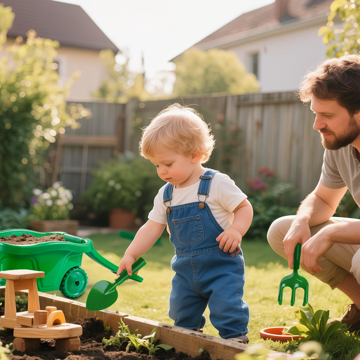 Duckura Kids hand rake in green, helps kids loosen soil safely