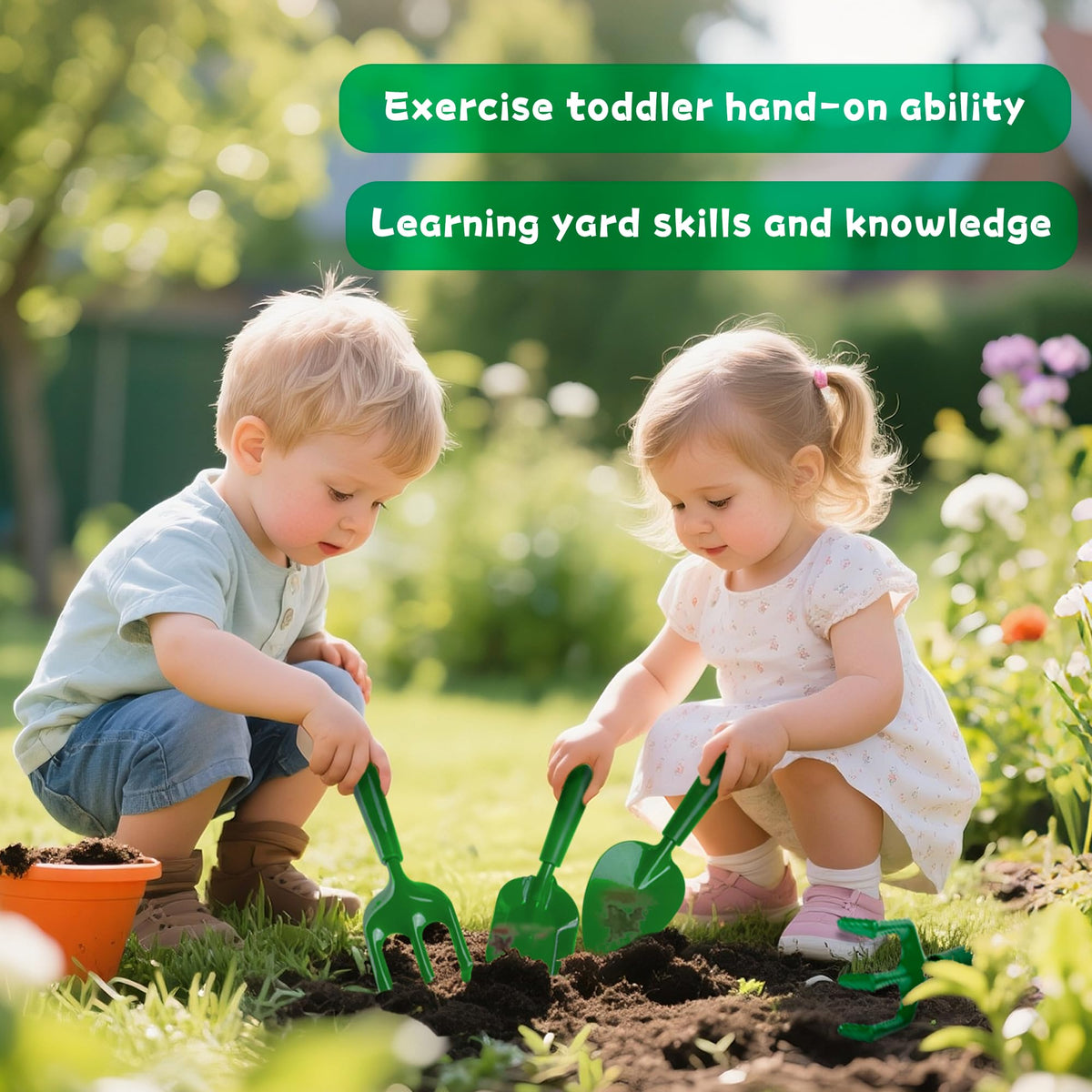 Duckura Kids hand trowel in green, perfect for little hands learning planting basics