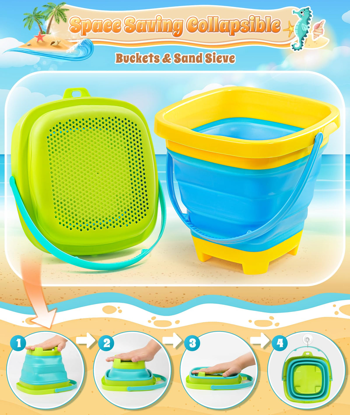 DUDUCOFU mesh beach bag keeps toys organized and dries quickly.