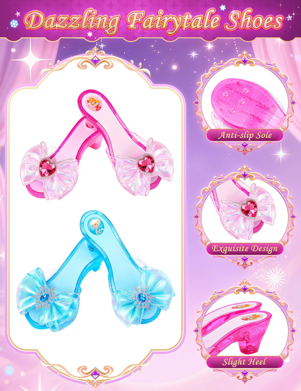 DUDUCOFU princess shoes glitter heels for stable steps