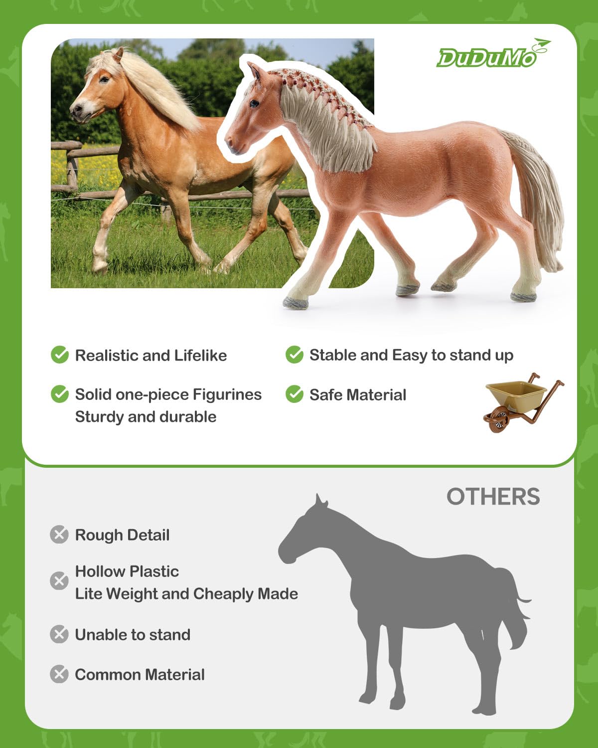 Two riders and a farmer enrich role-play scenarios and farm chores.