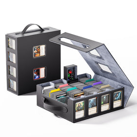 Dufvrpe trading card storage box exterior in durable PU leather for on-the-go protection.
