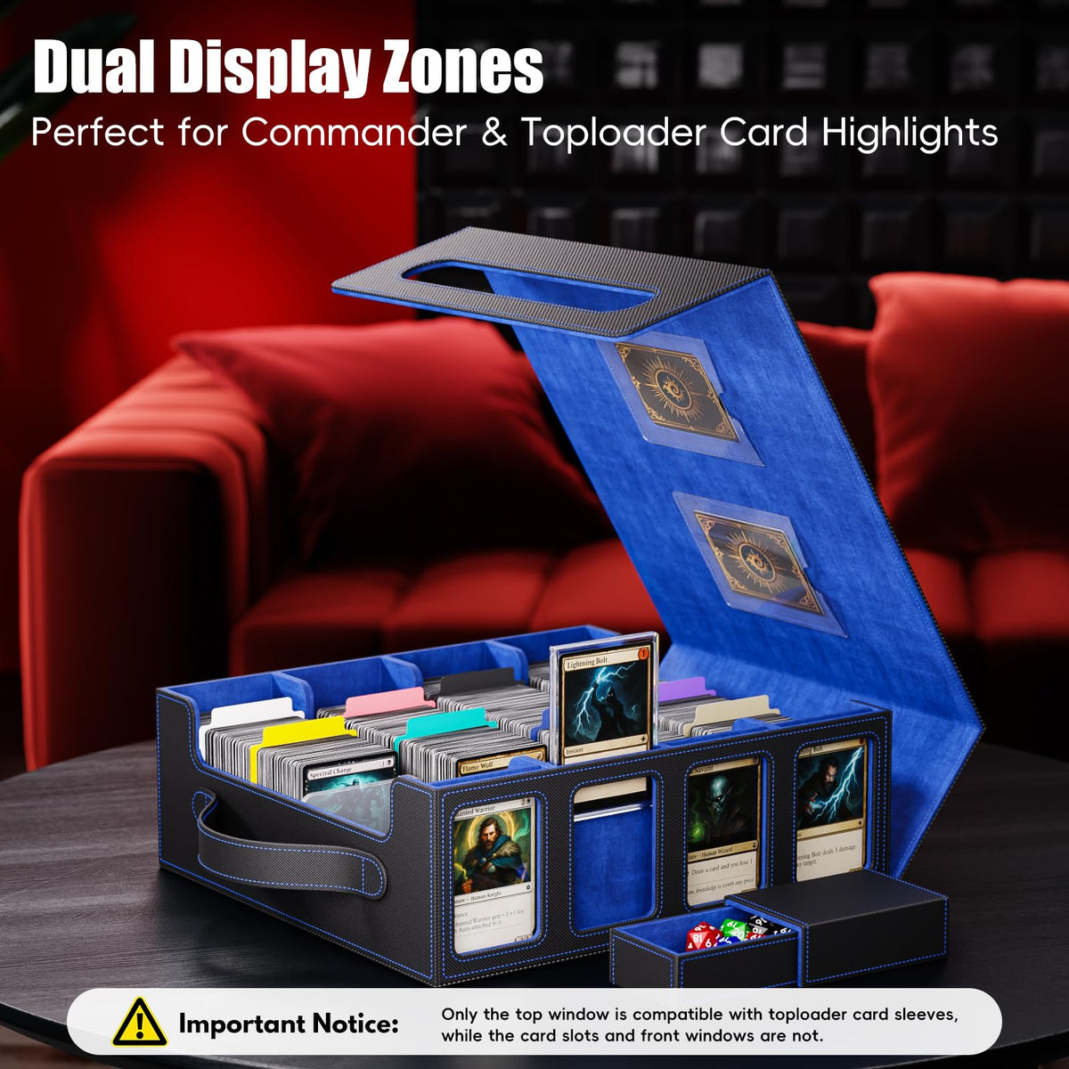 Dufvrpe trading card storage box front slots help quick deck ID.