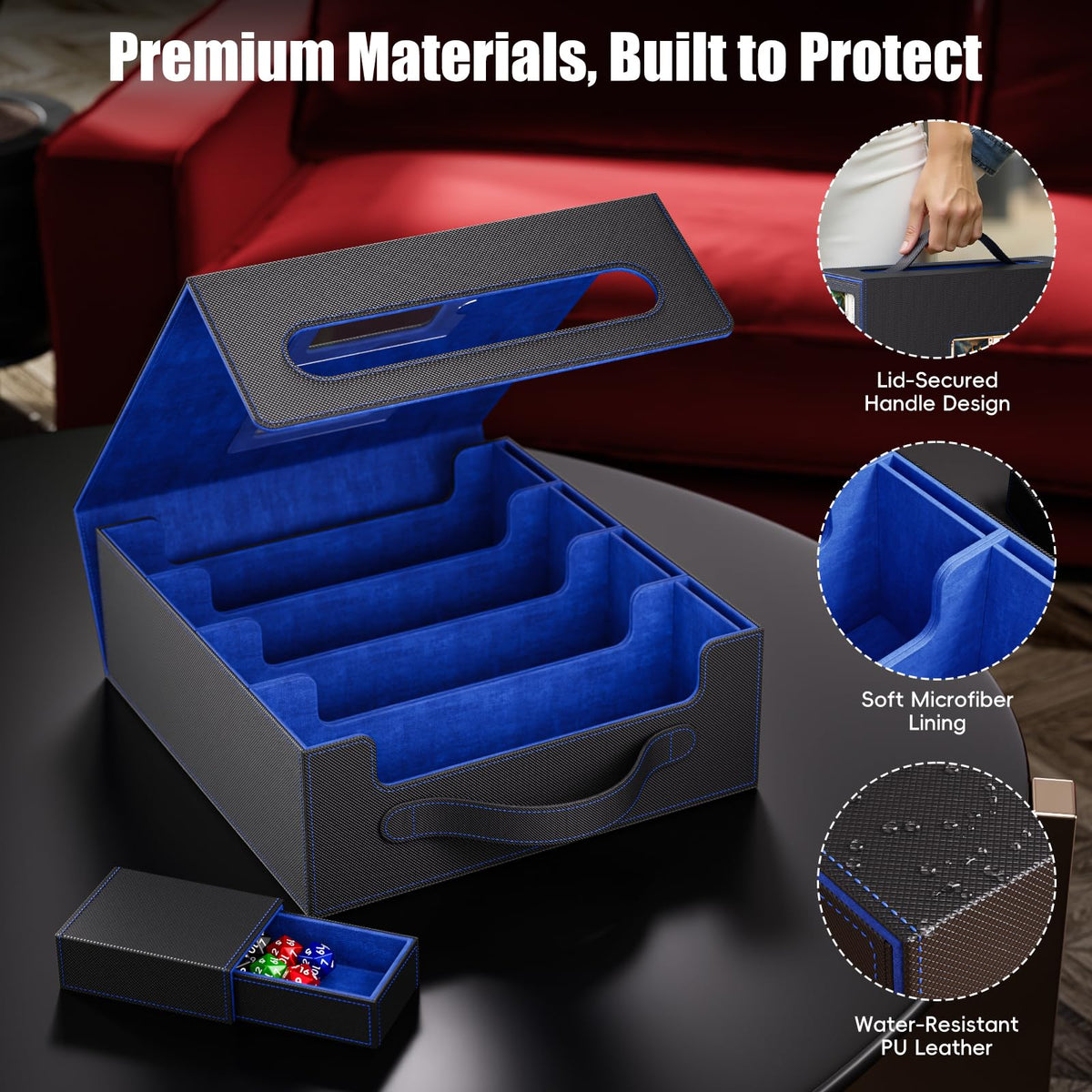 Dufvrpe trading card storage box PU leather exterior protects contents.