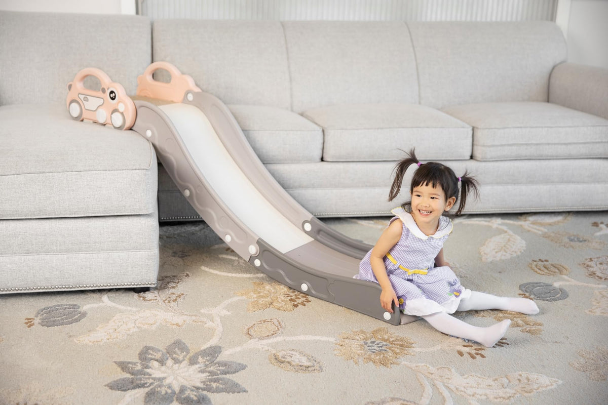 Duke Baby anti-skid pads keep the slide steady on a sofa.