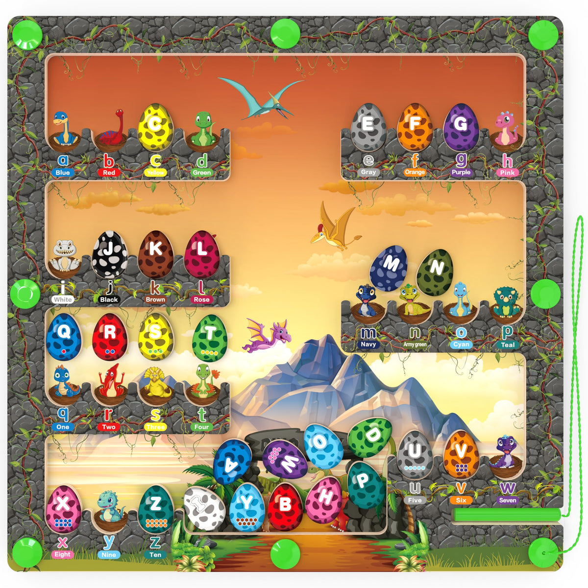 DUKVSG Magnetic Alphabet Maze with Dinosaur Park for ABC learning and color matching