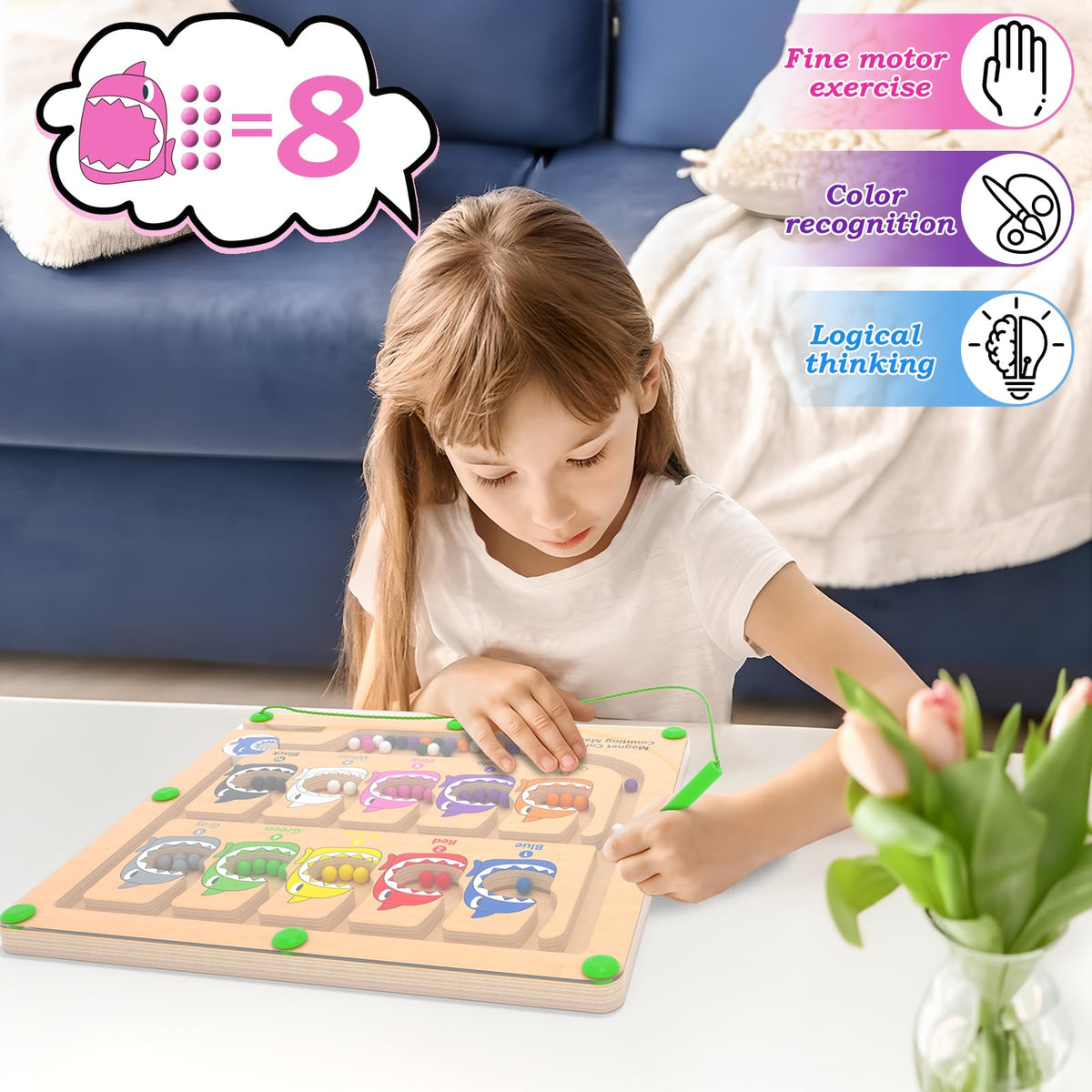 DUKVSG Wooden Montessori board features bright colors to promote focused, calm play.