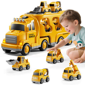 DULONIME construction truck yellow carrier side view for imaginative play and durable use.