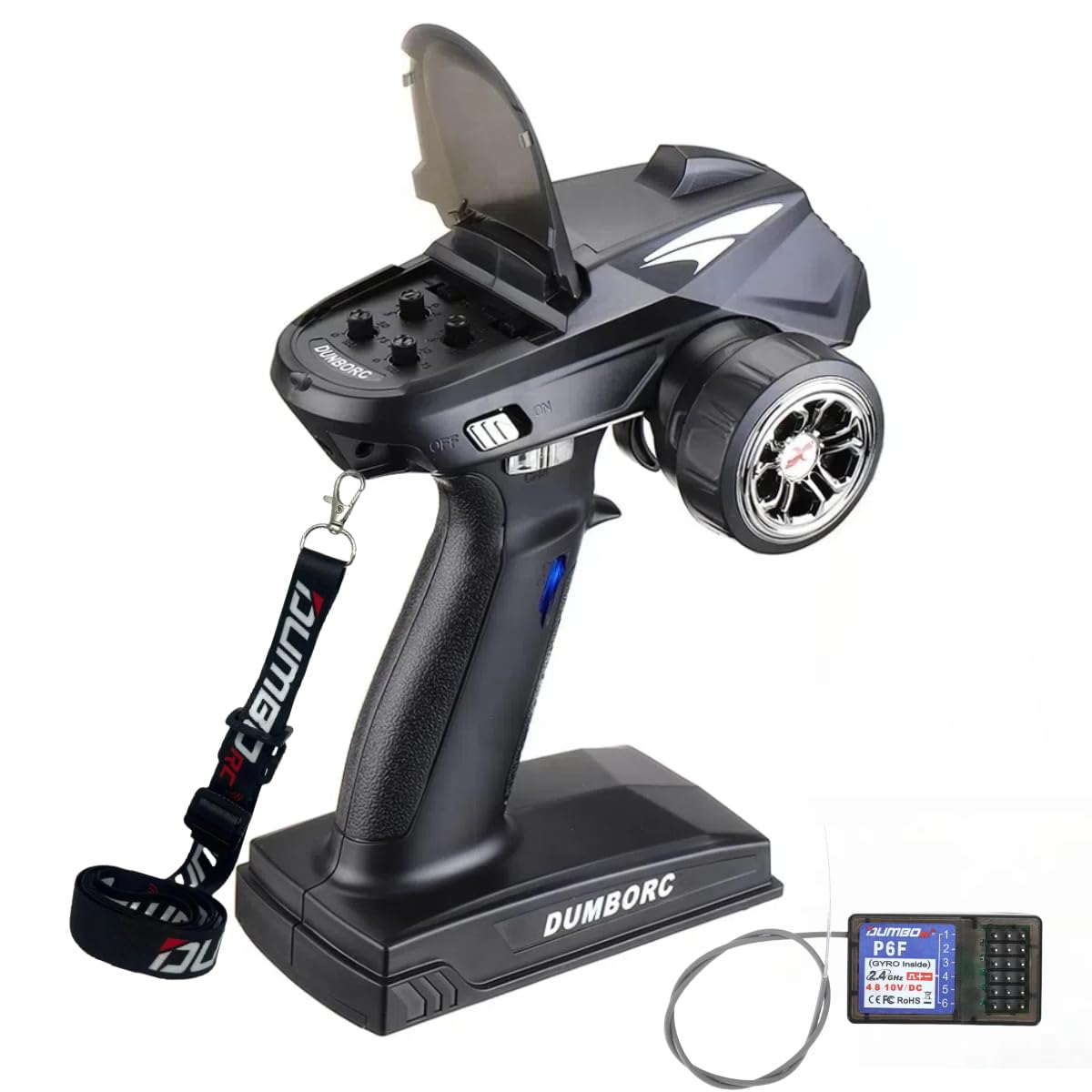 DUMBORC X4 transmitter in ergonomic hold for comfortable operation.