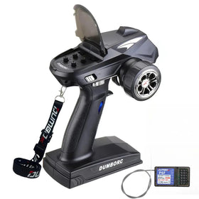 DUMBORC X4 transmitter in ergonomic hold for comfortable operation.