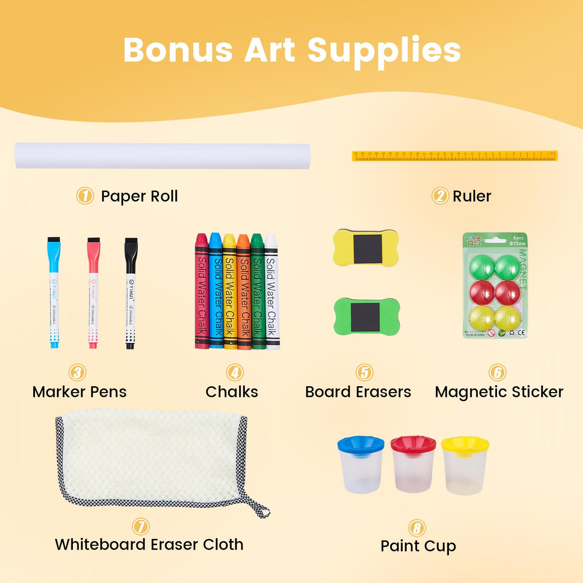 DUMOS complete art supplies kit includes markers, chalks, magnets, and more