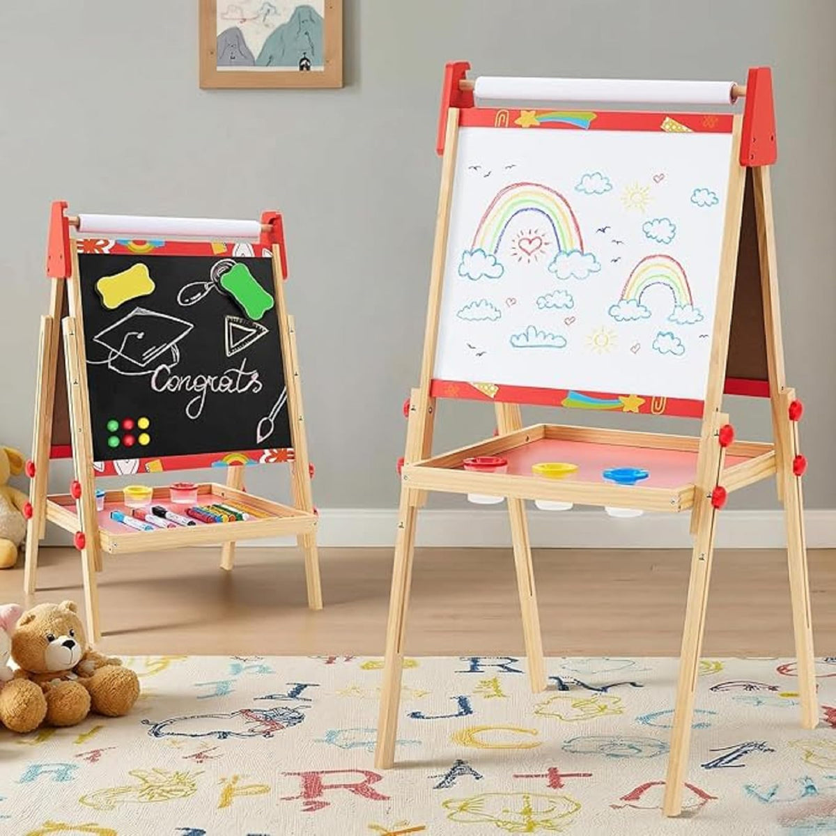 DUMOS Kids Easel with paper roll for mess-free drawing sessions